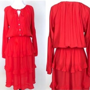 SUNDAY IN BROOKLYN by Anthropologie Red Tiered Boho Peasant Dress Size Large